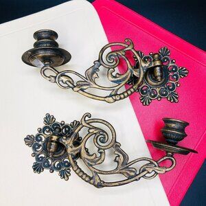 Italy Brass Candleholder Piano Wall Sconces PAIR Ornate Victorian Swivel Arms